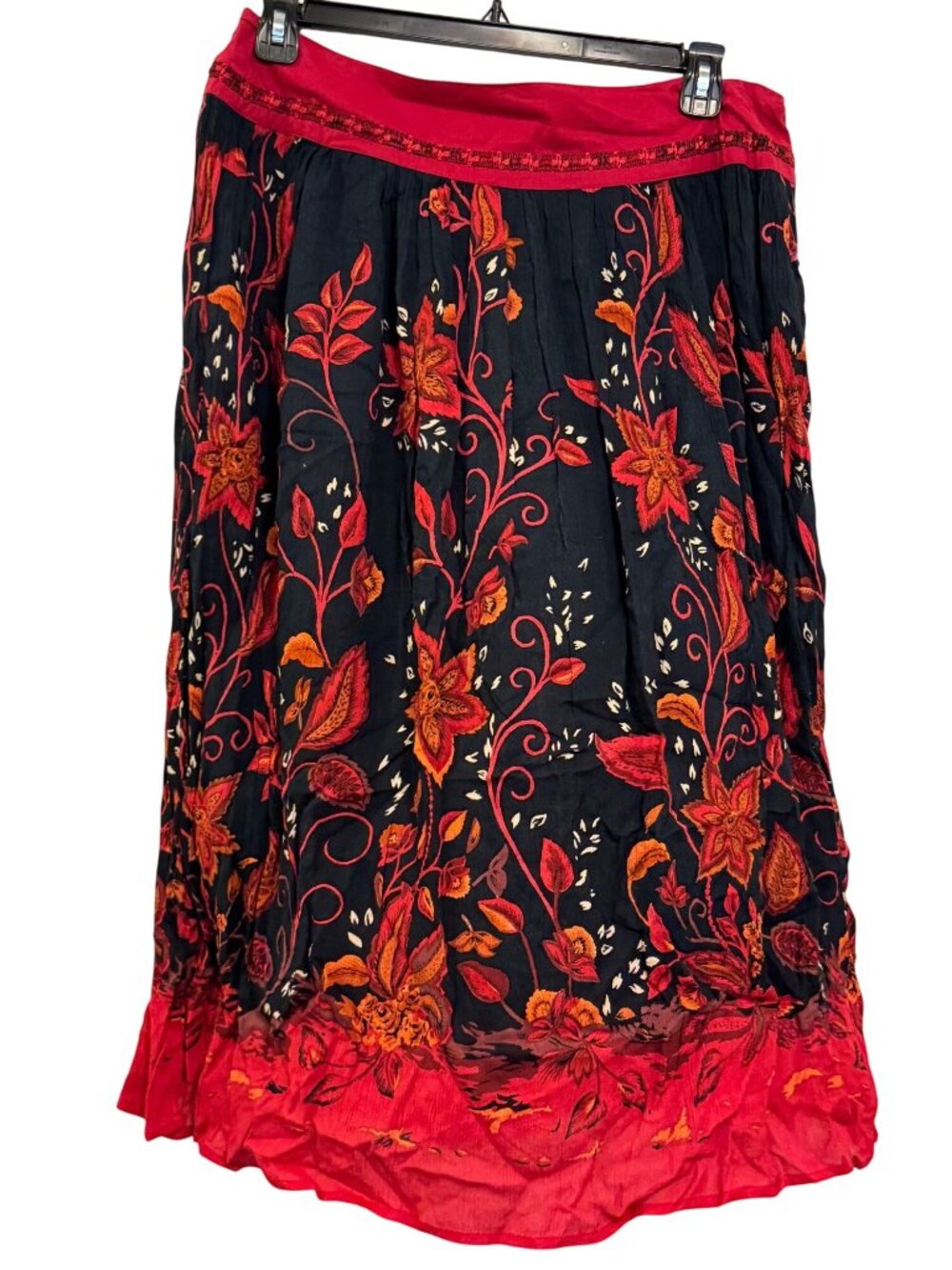 R.Q.T. Floral Embroidered Maxi Skirt Size 14 Rayon Cotton blend - Picture 2 of 7